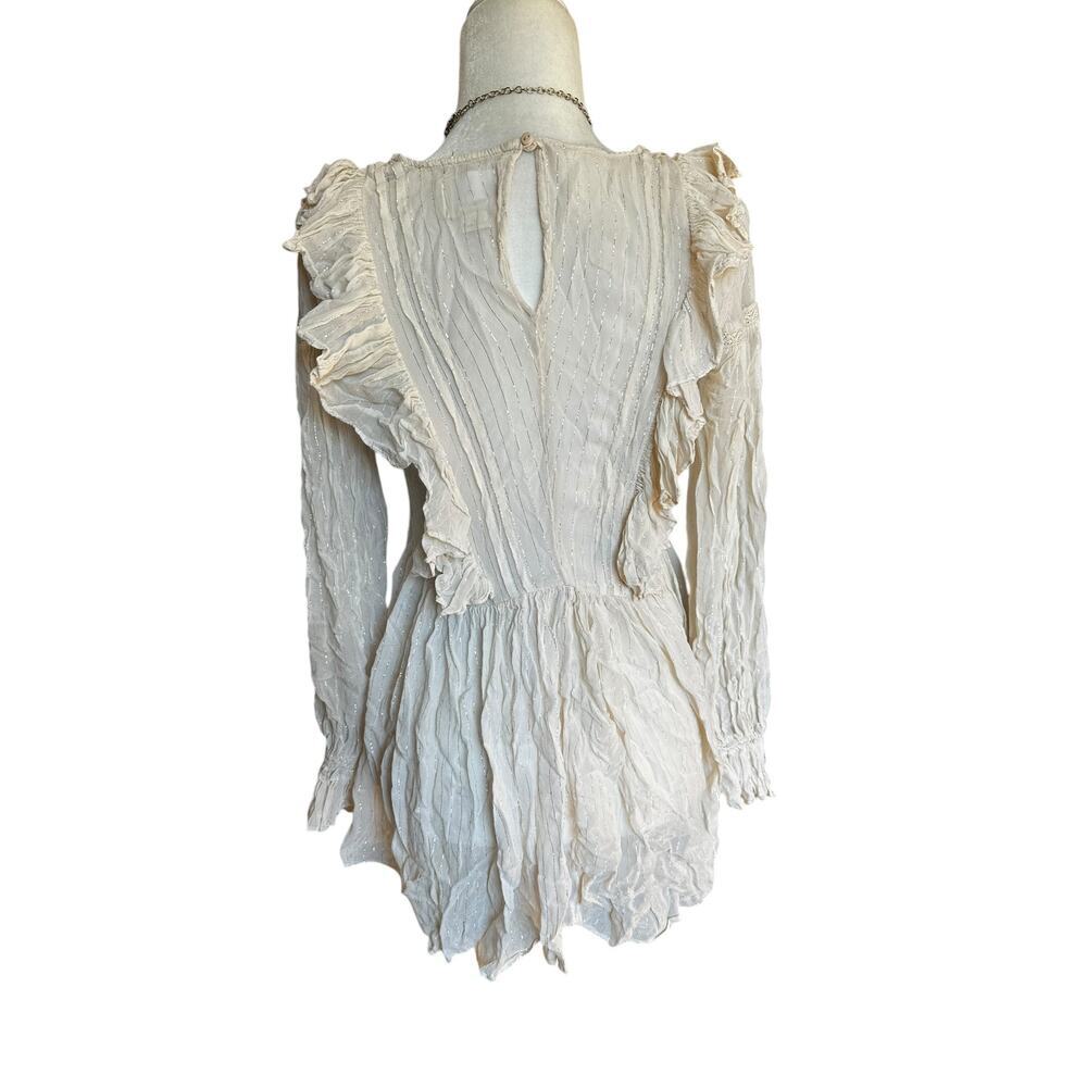 Anthropologie Maeve Cream Ruffle and Metallic Pinstripe Romantic Tunic - Size 00 - Picture 3 of 7